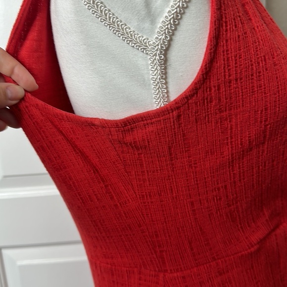 Madewell Texture & Thread Crosshatch Side-Tie Red Dress Size M Faux Wrap V Neck - Picture 6 of 9